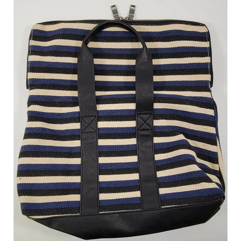 c4) Splendid Women's Hobo Tote Cotton Striped Bag Blue Black White
